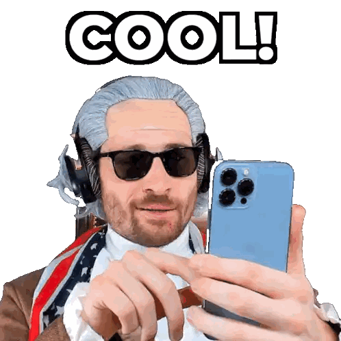 Man Wearing Wig and Sunglasses Taking Selfie