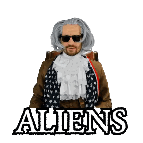 Man Wearing Wig and Sunglasses With Aliens