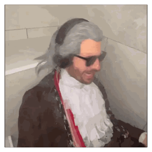 Man Wearing Wig Sunglasses and Headphones