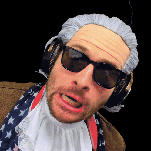 Man Wearing Wig Sunglasses And Headphones GIF
