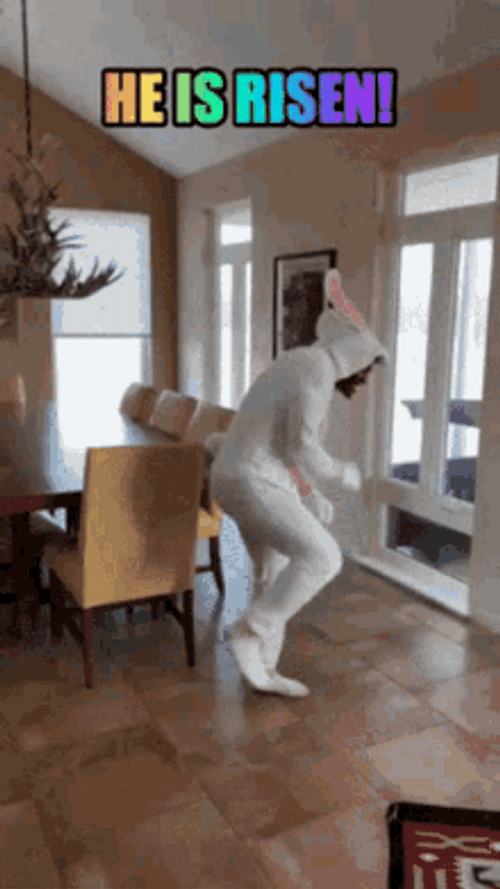 Man Wears Onesie Bunny Celebrating He Has Risen GIF