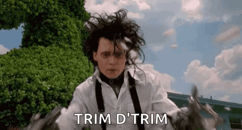 Man White Shirt Suspenders Scissors Saying Trim d Trim