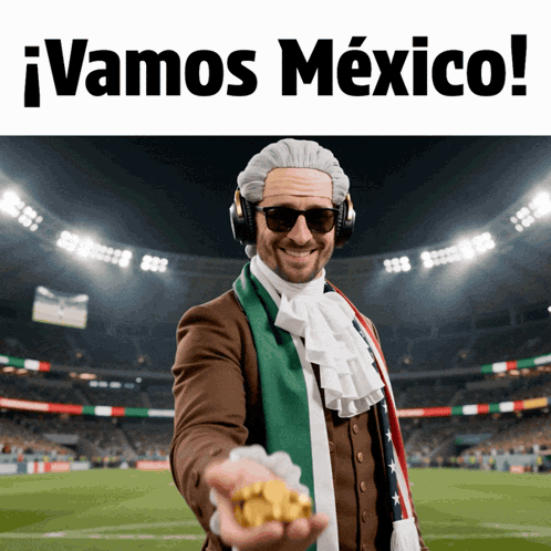 Man Wig Sunglasses Holding Gold Coins Vamos Mexico