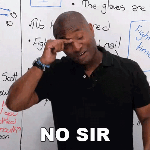 Man Wipes Nose in Front of No Sir Whiteboard