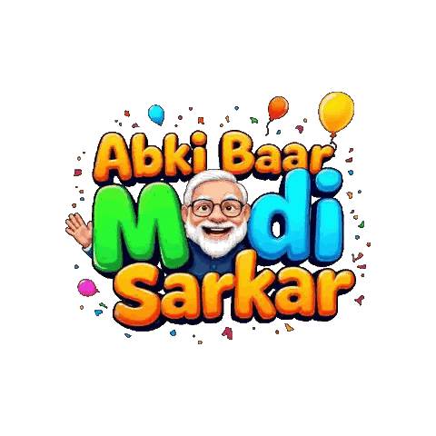 Man with Abki Baar Modi Sarkar Text and Balloons