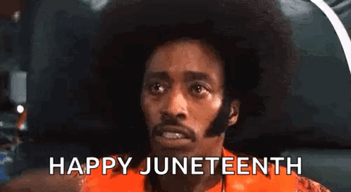 Man With Afro Sitting in Chair Happy Juneteenth