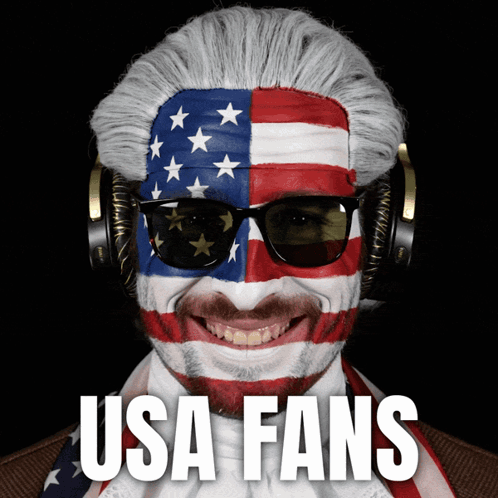 Man with American Flag Face Paint and Headphones