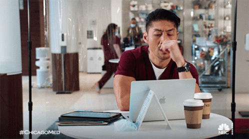 Man With Apple Laptop And Two Cups Of Coffee GIF
