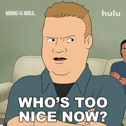 Man With Arms Crossed Saying Whos Too Nice Now