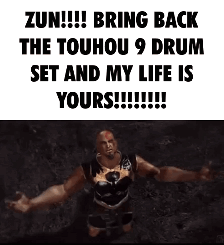Man With Arms Outstretched Saying Bring Back Touhou 9 Drum Set GIF