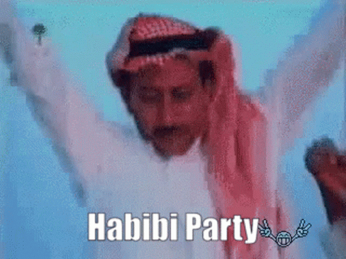 Man With Arms Raised And Habibi Party GIF