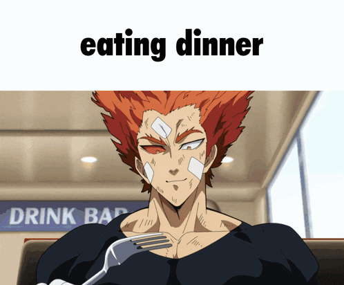 Man With Bandage Holding Fork by Drink Bar Sign