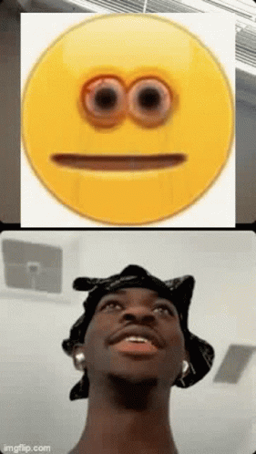 Man With Bandana And Earrings Looking Up At Smiley Face GIF