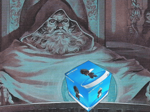Man With Beard and Blue Box Saying Eye Cleaner