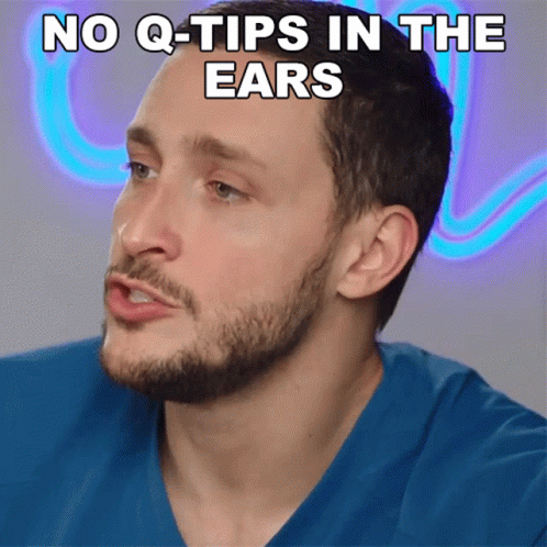 Man With Beard and Blue Shirt Says No Q-Tips in Ears