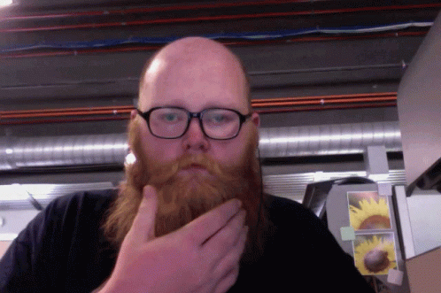 Man with Beard and Glasses Touching Chin