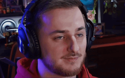 Man With Beard And Headphones In Red Shirt GIF