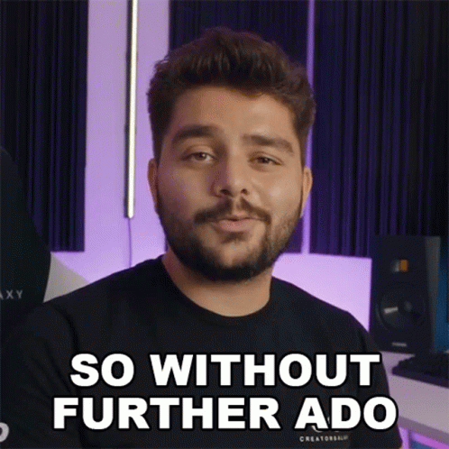 Man With Beard And Mustache In Black Shirt Saying Without Further Ado GIF