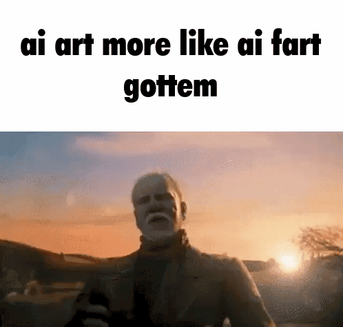 Man With Beard and Mustache in Front of Sunset Saying AI Art More Like AI Fart Gottem