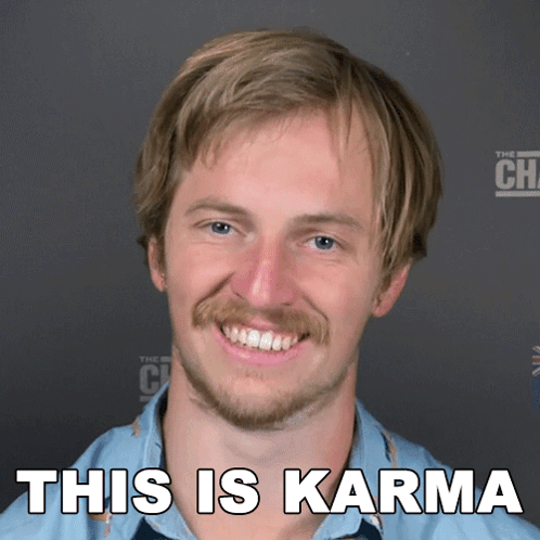 Man With Beard And Mustache Smiling This Is Karma GIF