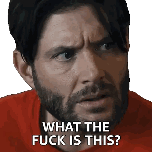 Man with Beard and Red Shirt Saying What