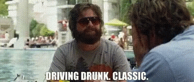 Man With Beard and Sunglasses Driving Drunk Talking to Another