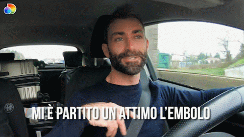 Man With Beard Driving Car With Words mile partito un attimo l' embolo