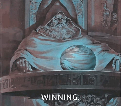 Man With Beard Holding Crystal Ball Saying Winning