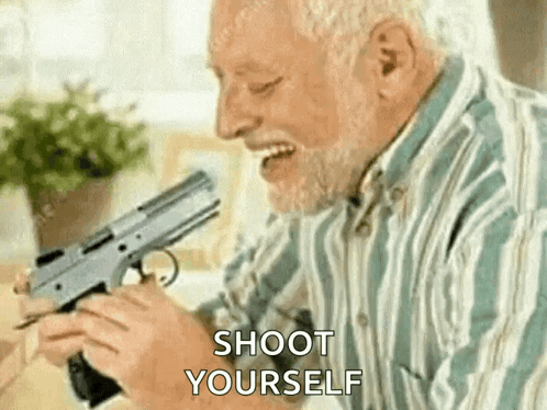 Man With Beard Holding Gun Saying Shoot Yourself GIF