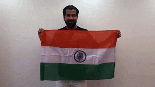 Man With Beard Holding Indian Flag