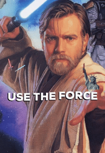 Man with Beard Holding Lightsaber and Statue of Liberty Use the Force