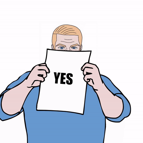 Man With Beard Holding Sign Saying Yes GIF