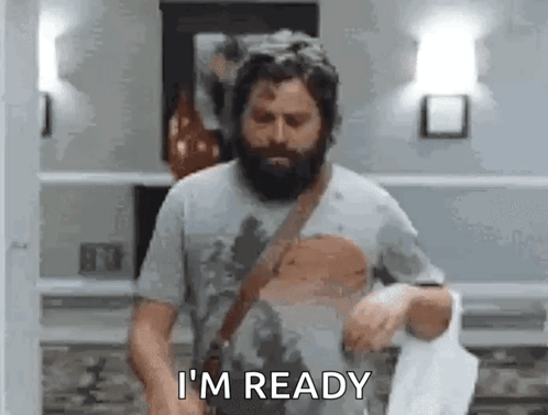 Man With Beard Holding Towel I'm Ready GIF