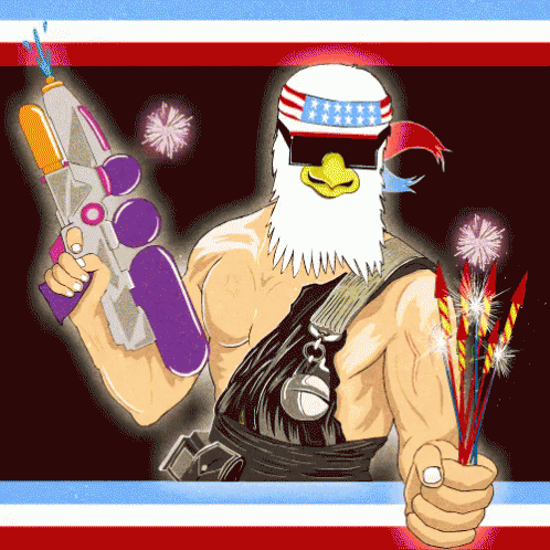 Man With Beard Holding Water Gun And Fireworks GIF