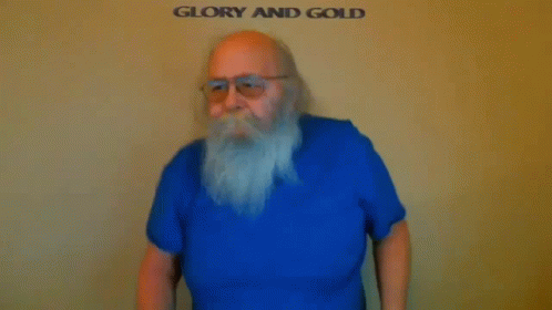 Man With Beard In Blue Glory Gold Shirt GIF