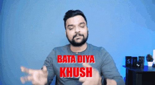 Man With Beard In Blue Shirt Saying Bata Diya Khush GIF