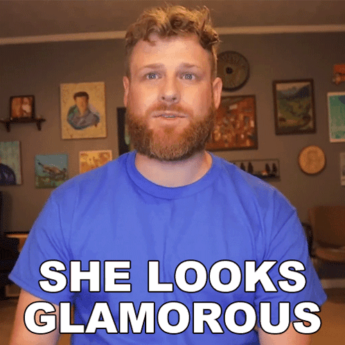 Man With Beard In Blue Shirt Saying She Looks Glamorous GIF