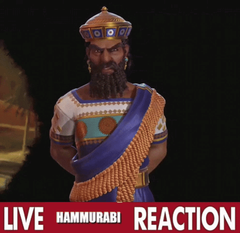 Man With Beard In Front Of Hammurabi Reaction Banner GIF