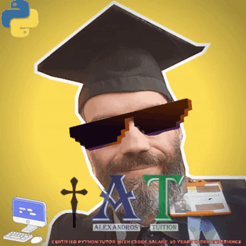 Man With Beard in Graduation Cap and Sunglasses With Alexandros Tuition