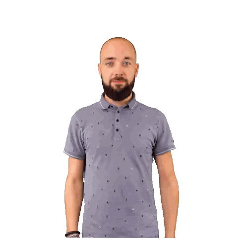 Man with Beard in Grey Polo Shirt with Letters