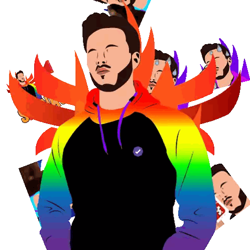 Man with Beard in Rainbow Sweatshirt