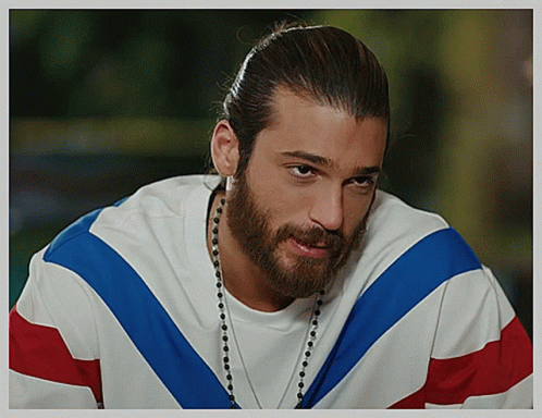 Man With Beard In Red White And Blue Striped Shirt GIF
