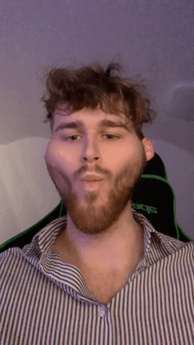 Man With Beard In Striped Edge Shirt GIF