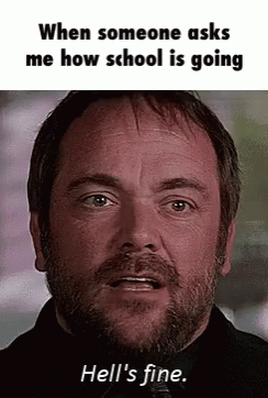 Man with Beard Saying How School Is Going