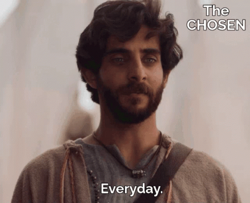 Man With Beard Says Everyday in Front of The Chosen Sign