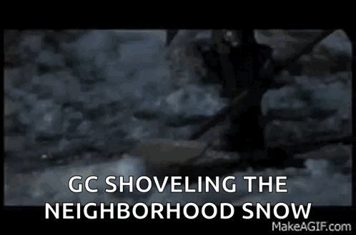 Man with Beard Shoveling Snow