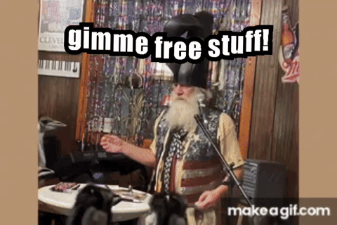 Man with Beard Singing Gimme Free Stuff