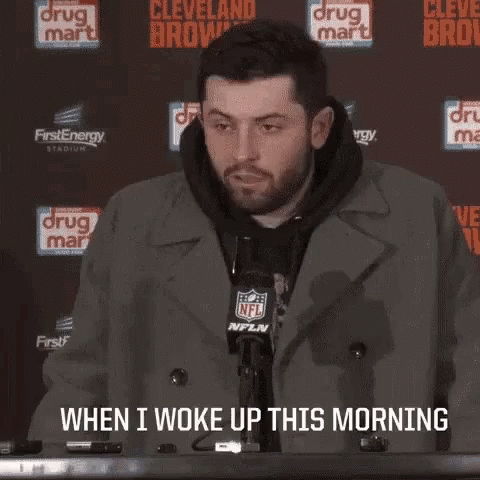 Man With Beard Standing at Microphone Saying When I Woke Up This Morning