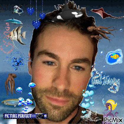 Man with Beard Surrounded by Sea Creatures