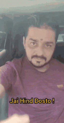 Man With Beard Taking Selfie In Car Saying Jai Hind Dosto GIF